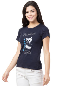 Stylish Blue Cotton Blend Printed T-Shirt For Women - SVB Ventures 
