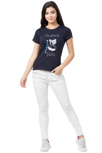 Stylish Blue Cotton Blend Printed T-Shirt For Women - SVB Ventures 