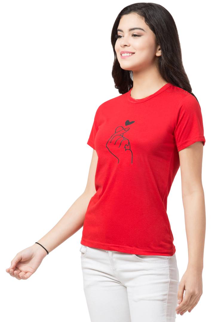 Stylish Red Cotton Blend Printed T-Shirt For Women - SVB Ventures 