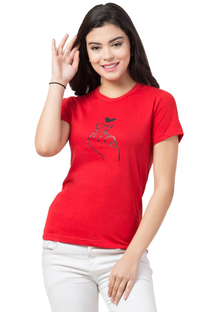 Stylish Red Cotton Blend Printed T-Shirt For Women - SVB Ventures 