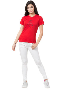 Stylish Red Cotton Blend Printed T-Shirt For Women - SVB Ventures 