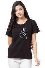 Load image into Gallery viewer, Stylish Black Cotton Blend Printed T-Shirt For Women - SVB Ventures 