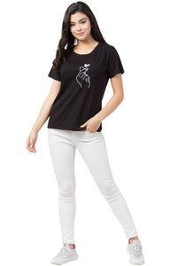 Stylish Black Cotton Blend Printed T-Shirt For Women - SVB Ventures 