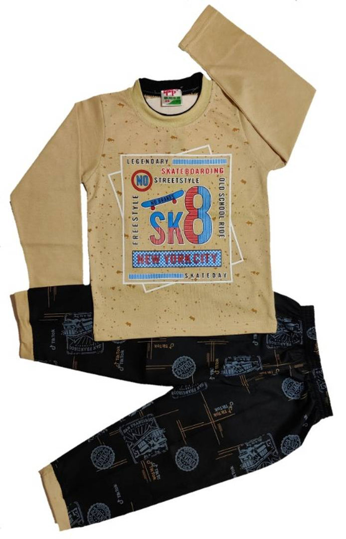 Kids Round Neck T-Shirt With Satin Pant (Camel)