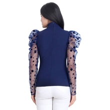 Load image into Gallery viewer, Navy Blue Carrera Polka Dot Net Top For Women