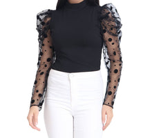 Load image into Gallery viewer, Black Carrera Polka Dot Net Top For Women