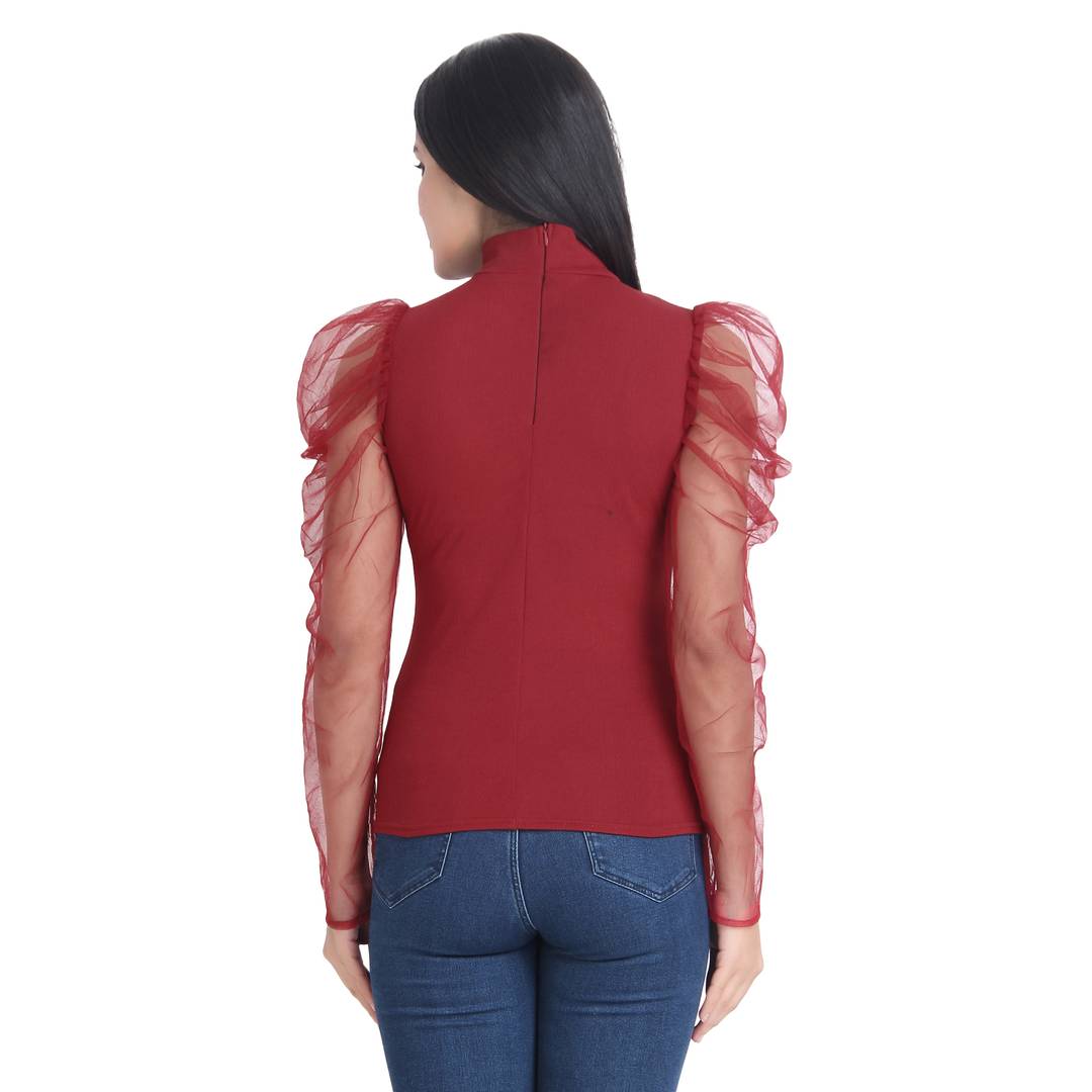 Maroon Carrera Plain Net Top For Women