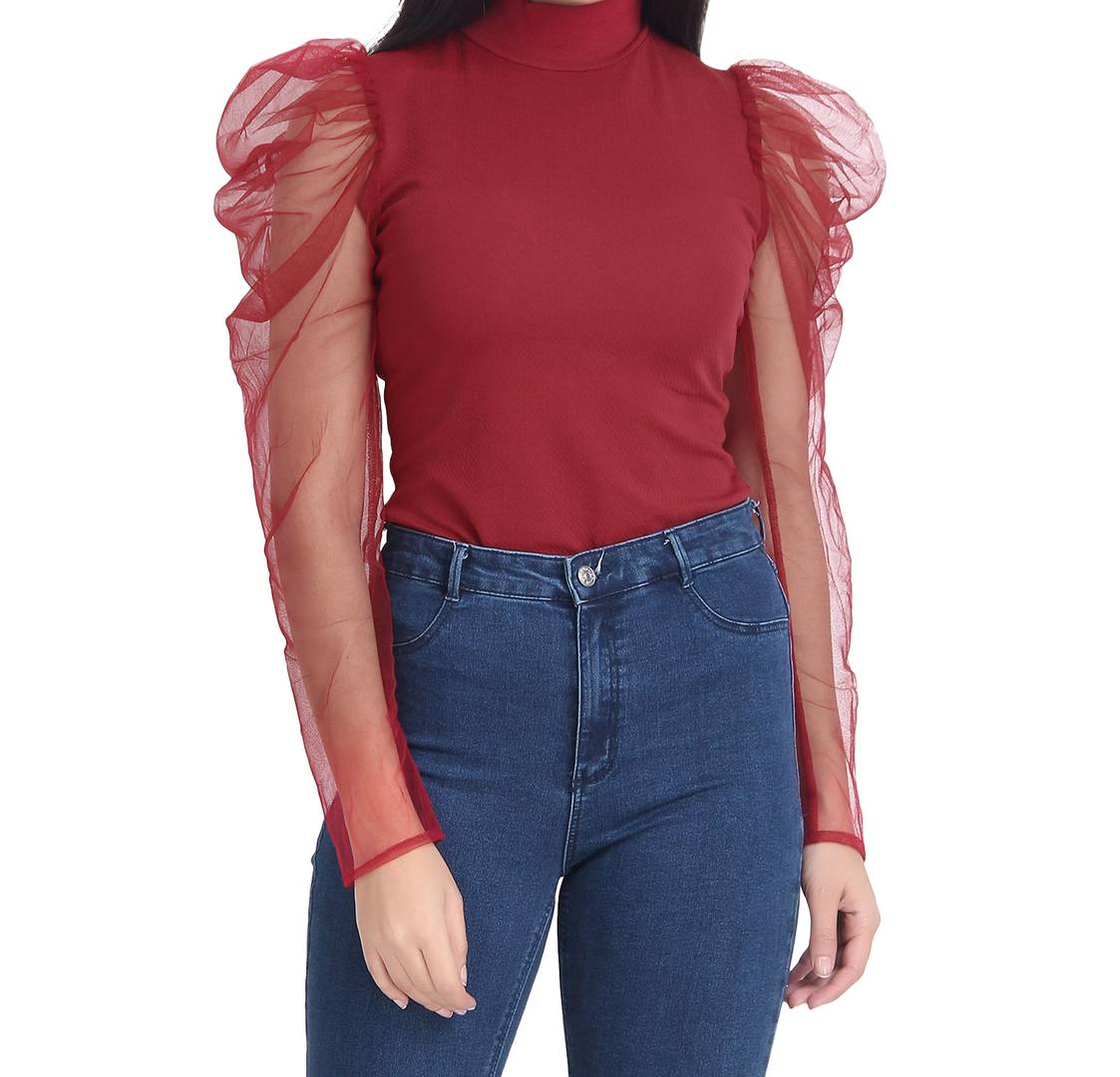 Maroon Carrera Plain Net Top For Women