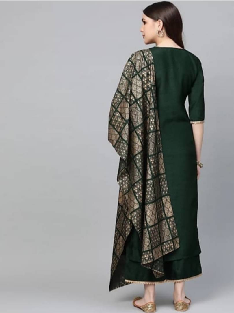 Stylish Rayon Straight Kurta And Palazzo With Dupatta Set For Women