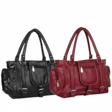 Stylish  PU Artificial Leather Solid Handbags For Women(2 Pieces)