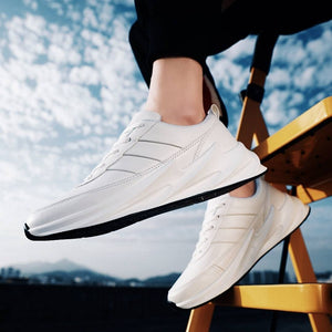 Elegant White Synthetic Leather Solid Sports Shoes For Men