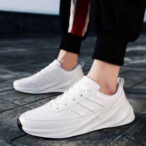 Elegant White Synthetic Leather Solid Sports Shoes For Men