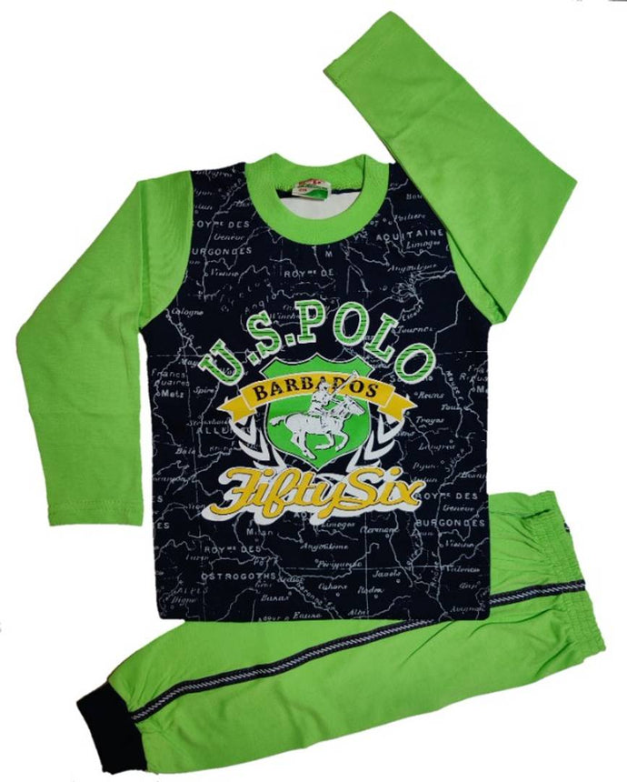 Kids Round Neck T-Shirt With Track Pant (Parrot)