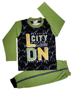 Kids Round Neck T-Shirt With Track Pant (Green)