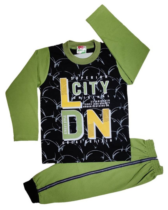 Kids Round Neck T-Shirt With Track Pant (Green)