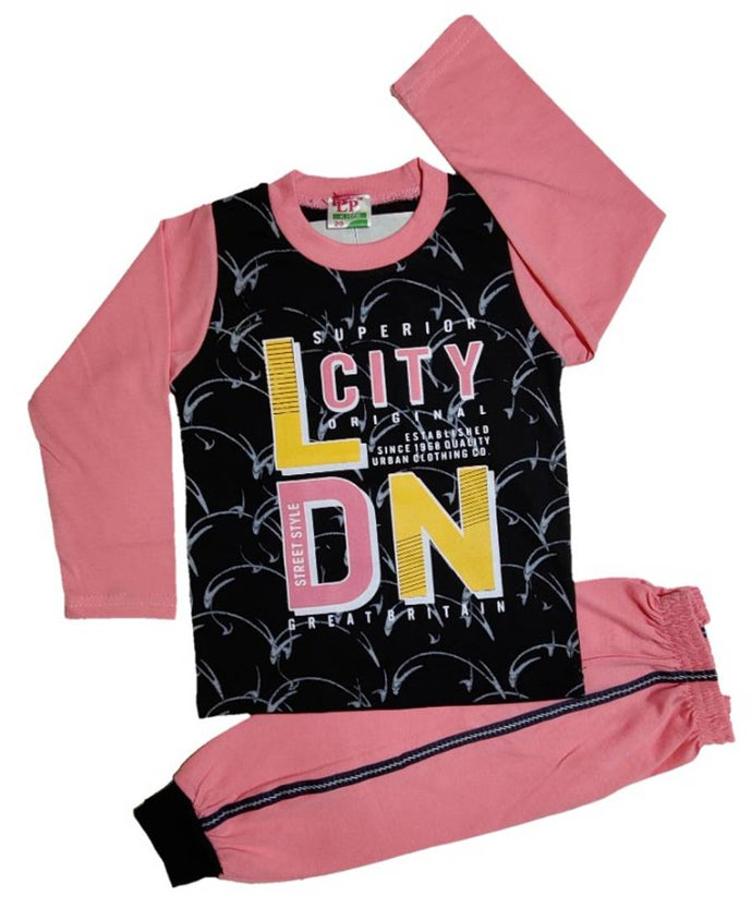Kids Round Neck T-Shirt With Satin Pant (Pink)