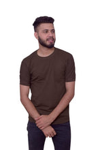 Load image into Gallery viewer, Elegant Brown Solid Cotton Spandex Round Neck Tees For Men - SVB Ventures 