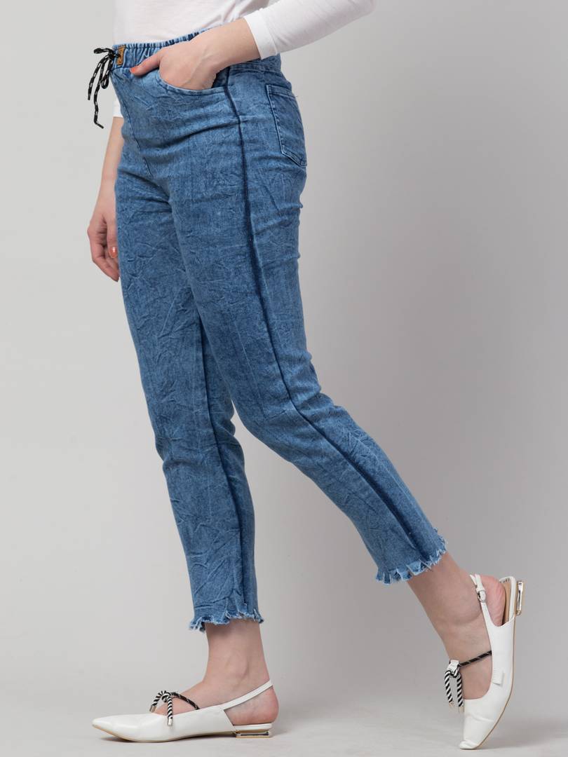 Women's Stylish Blue Self Design Denim Mid-Rise Jeans (Pack of 2)