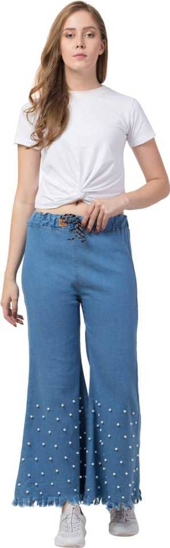 Women's Stylish Blue Embellished Denim Mid-Rise Jeans