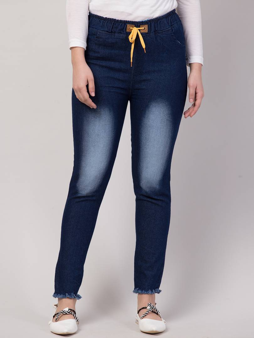 Women's Stylish Blue Faded Denim Mid-Rise Jeans