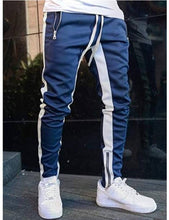 Load image into Gallery viewer, Stylish Cotton Blend Blue And White Solid Track Pant For Men