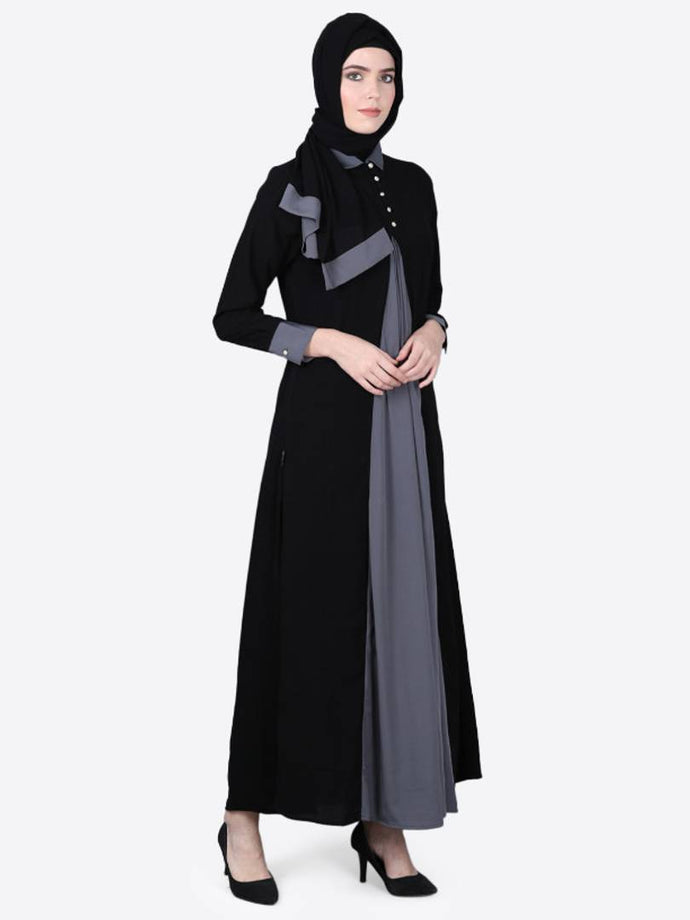 Nazneen Contrast Yoke Black/Grey Casual Abaya