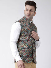 Load image into Gallery viewer, Elite Multicoloured Polyester Viscose Printed Ethnic Waistcoat For Men