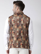 Load image into Gallery viewer, Elite Brown Polyester Viscose Printed Ethnic Waistcoat For Men