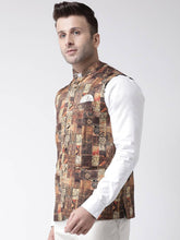 Load image into Gallery viewer, Elite Brown Polyester Viscose Printed Ethnic Waistcoat For Men
