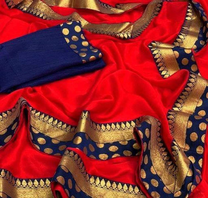 Art Silk Red Saree With Blouse Piece
