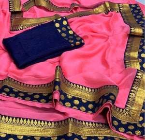Art Silk Baby Pink Saree With Blouse Piece