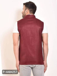TRANOLI Fashionable Maroon Jute Solid Waistcoat For Men