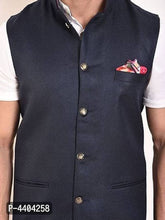 Load image into Gallery viewer, TRANOLI Fashionable Navy Blue Jute Solid Waistcoat For Men
