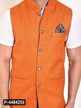 Load image into Gallery viewer, TRANOLI Fashionable Orange Jute Solid Waistcoat For Men