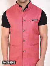 Load image into Gallery viewer, TRANOLI Fashionable Pink Jute Solid Waistcoat For Men