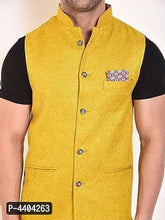 Load image into Gallery viewer, TRANOLI Fashionable Yellow Jute Solid Waistcoat For Men