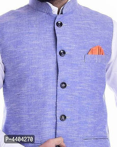 TRANOLI Fashionable Blue Khadi Cotton Solid Waistcoat For Men