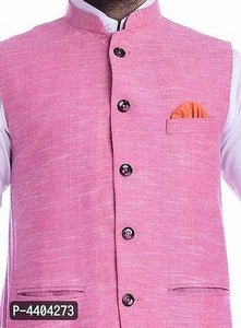 TRANOLI Fashionable Pink Khadi Cotton Solid Waistcoat For Men