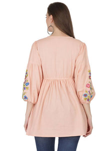 Elegant Rayon Peach Embroidered Top For Women