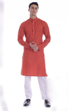 Load image into Gallery viewer, TRANOLI Classy Red Textured South Cotton Solid Straight Kurta For Men