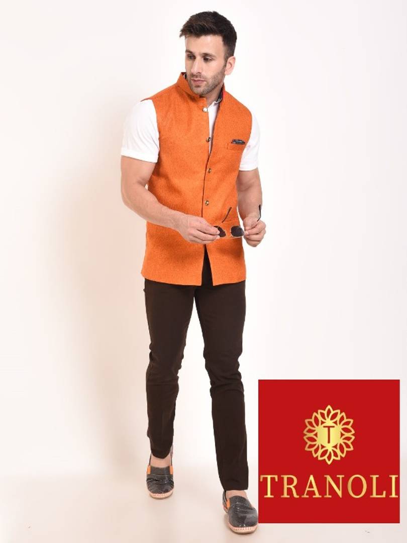 Red Plain Linen Nehru Jacket 215MW14