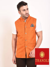 Load image into Gallery viewer, TRANOLI Fashionable Orange Jute Solid Waistcoat For Men