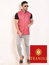 Load image into Gallery viewer, TRANOLI Fashionable Pink Jute Solid Waistcoat For Men