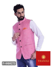 Load image into Gallery viewer, TRANOLI Fashionable Pink Khadi Cotton Solid Waistcoat For Men