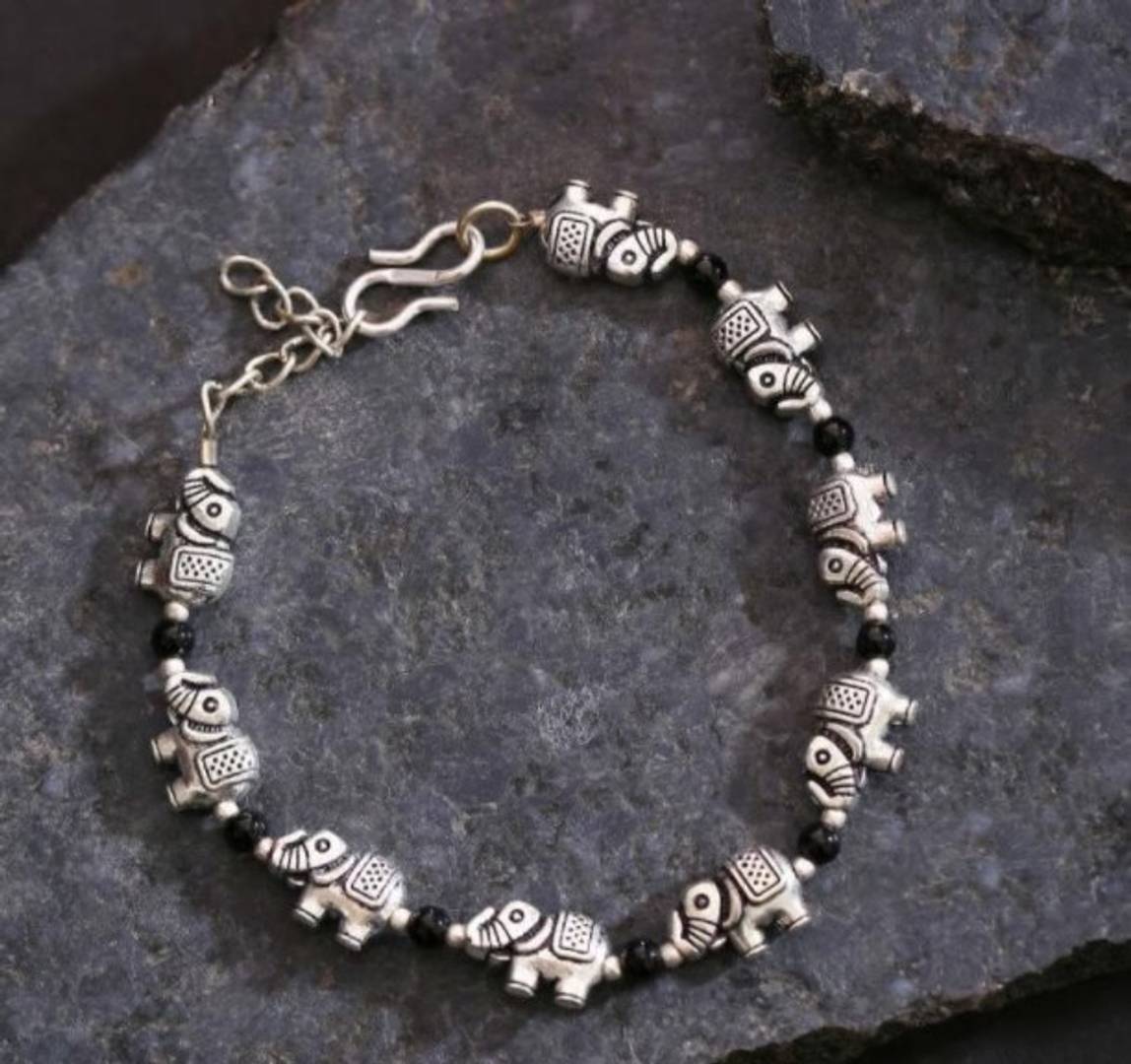 Elephant Design Alloy Anklet Cum Bracelet Both( 1 piece)