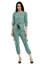 Load image into Gallery viewer, Stylish Polyester Turquoise Solid Top With Pant Set