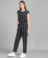 Load image into Gallery viewer, Women Black Check Front Knot Printed Jumpsuits