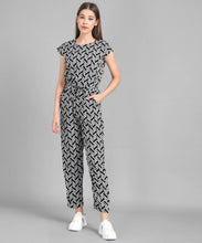 Load image into Gallery viewer, Women Black Line Printed Front Knot Jumpsuits