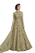 Load image into Gallery viewer, Green Color Net Embroidered  Anarkali Semi- Stitched Gown