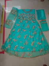 Load image into Gallery viewer, Sky Color Net Embroidered  Anarkali Semi- Stitched Gown